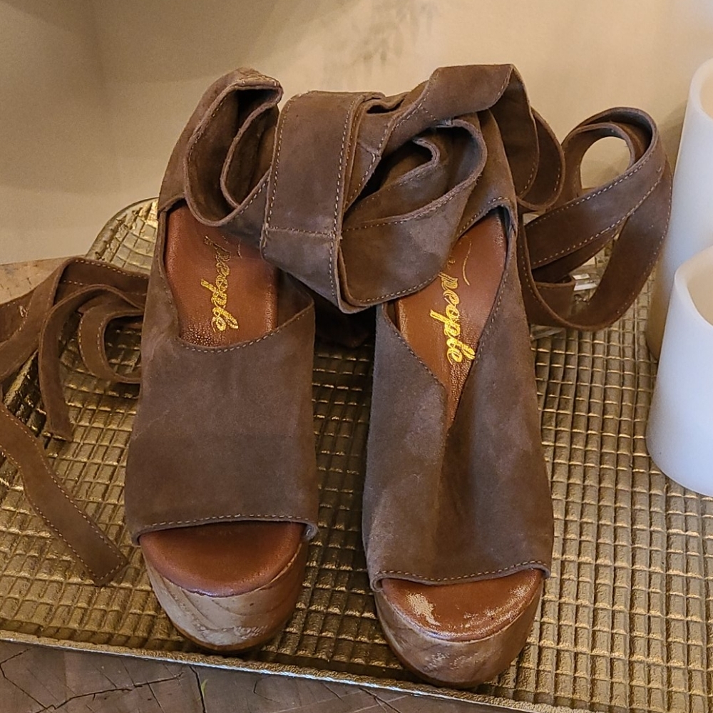 Free People Suede and Wood Lace up Sandals